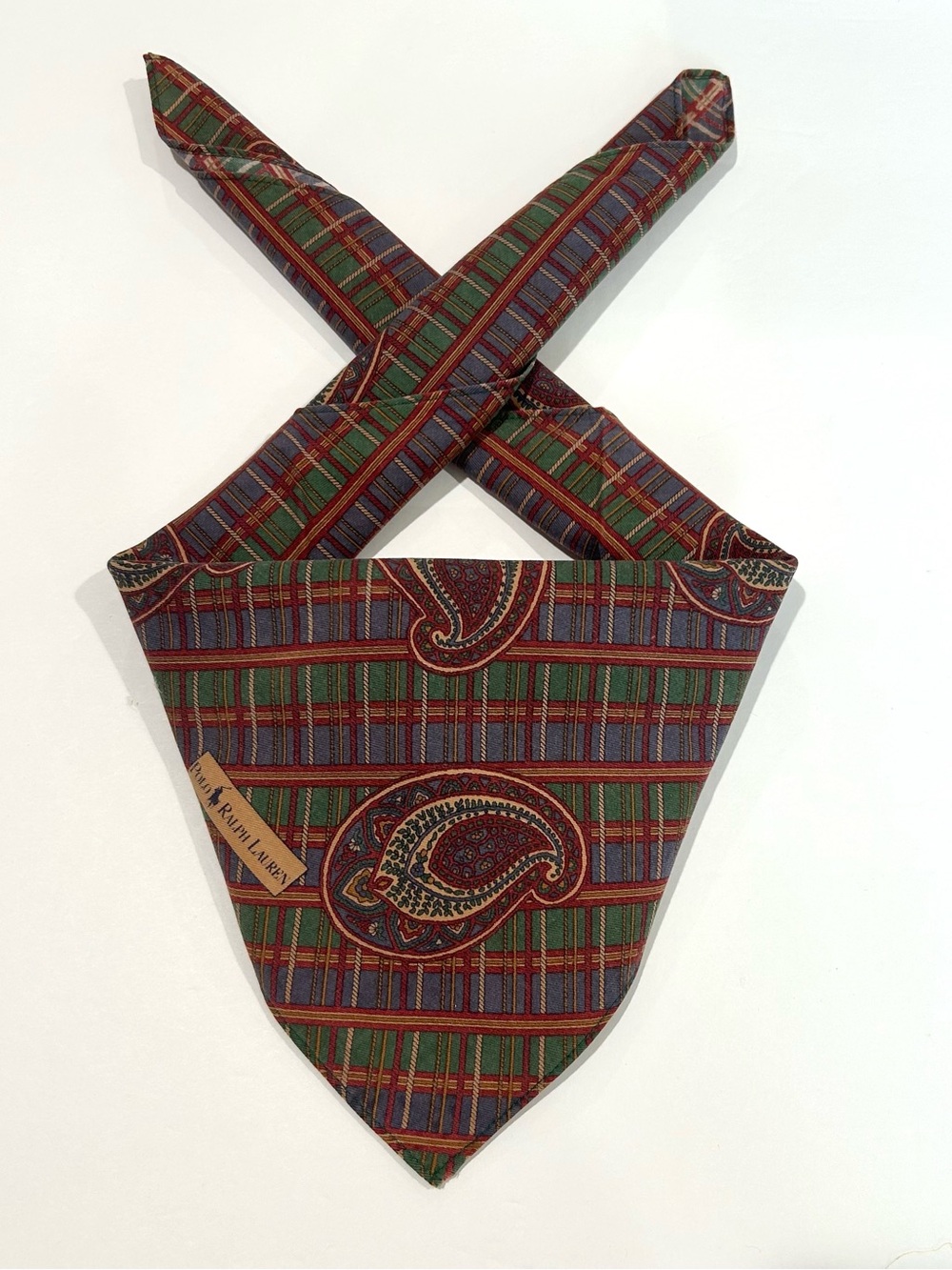 Men Handkerchief Polo Ralph Lauren Paisley Plaid Brown Cotton Pocket Square 20”